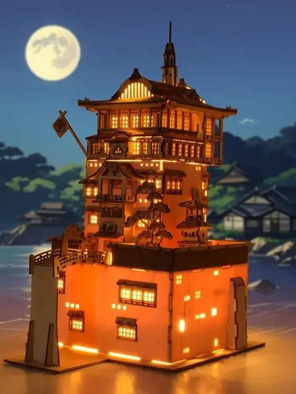 Yubaba's Bathhouse Spirited Away Natural Wood Color 3D Puzzle