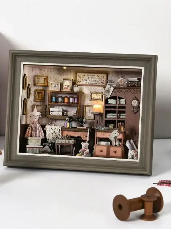 600000168 DIY 3D Wooden Puzzle – Tailor Shop -Themed Photo Frame Wall Decor Kit