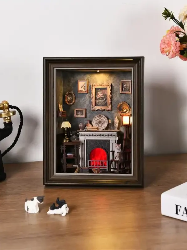 600001141 DIY 3D Wooden Puzzle – Fireplace -Themed Photo Frame Wall Decor Kit