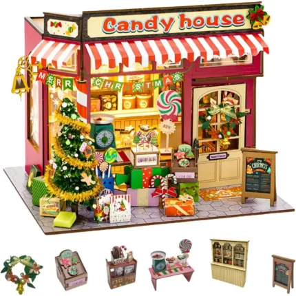 Candy House Christmas Themed DIY Miniature Dollhouse Kit